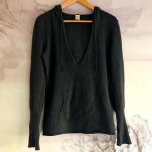 Aqua cashmere long v neck hooded sweater